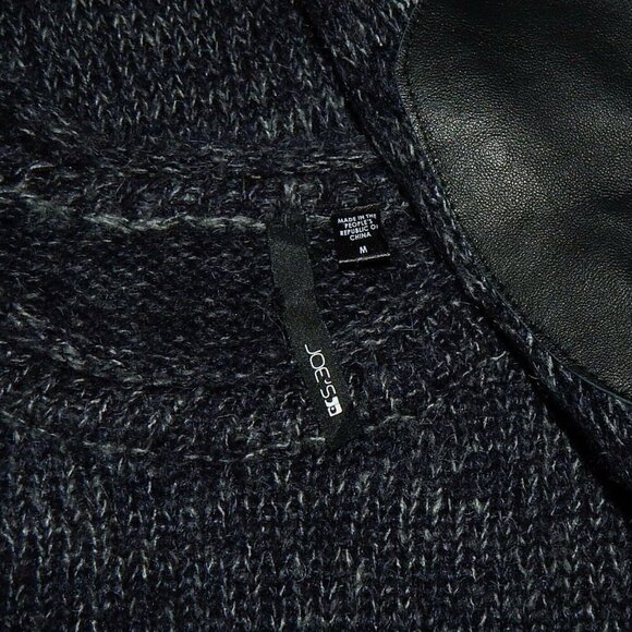 Joe's Men's Navy Marled Mohair Blend Knit Faux Leather Elbow Patch Sweater M - Picture 3 of 3